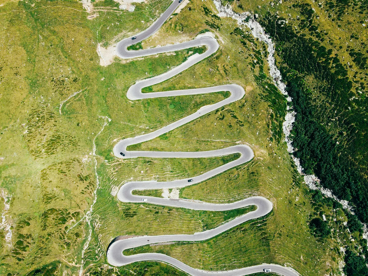 Aerial view of Passo dello Spluga switchbacks