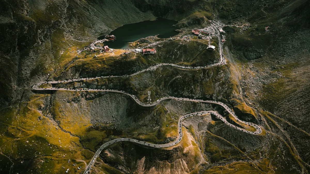 The switchbacks of Passo dello Stelvio seen from the road