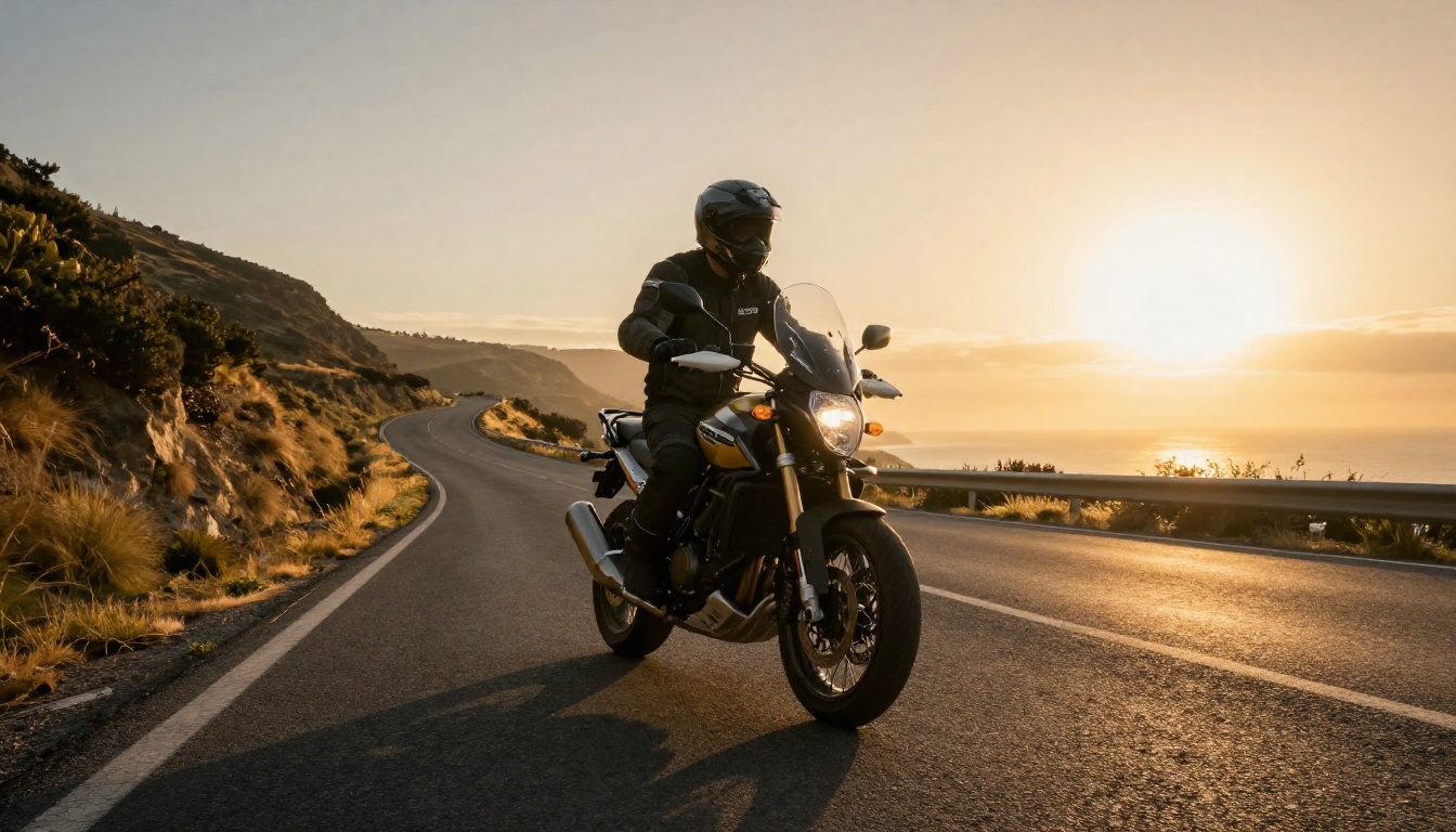 Motorcyclist on a scenic curvy road