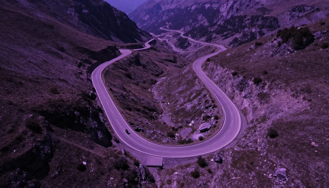 Winding mountain roads with alternative routes for motorcycle navigation with Vroom GPS