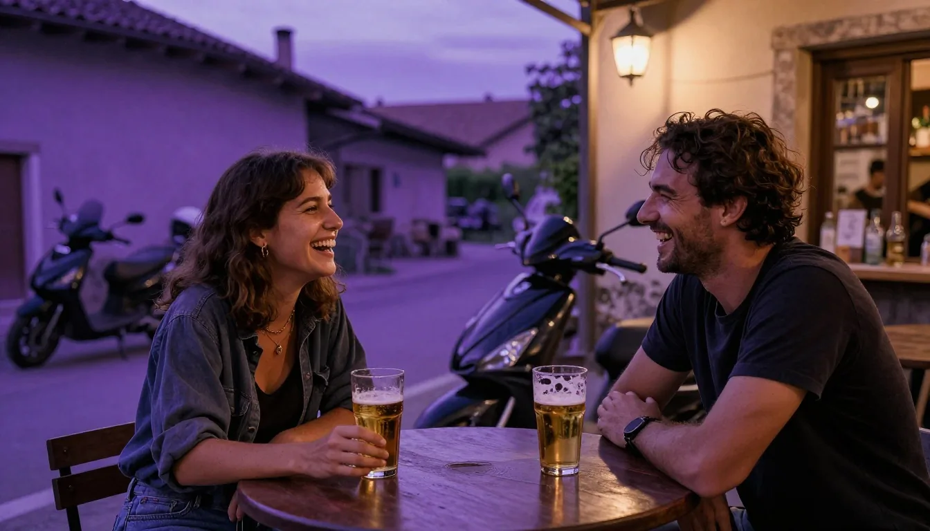 Deux amis motards à la terrasse d'un bar
