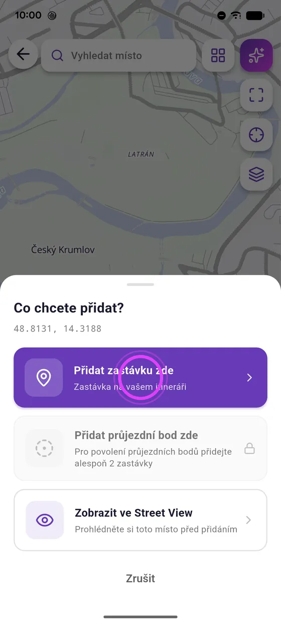 Dlouhé podržení na mapě