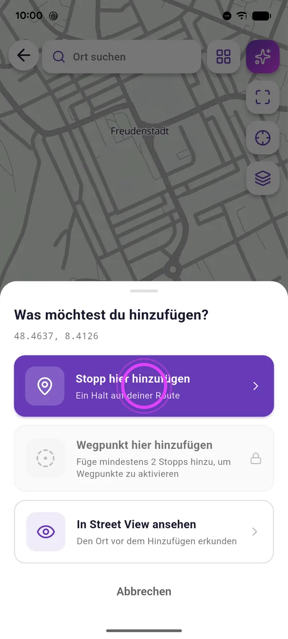 Lange auf die Karte drücken