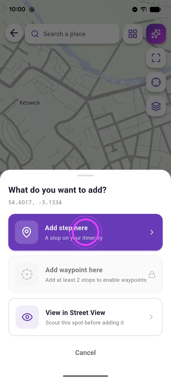 Long press on the map