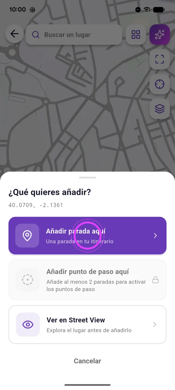 Pulsación larga en el mapa
