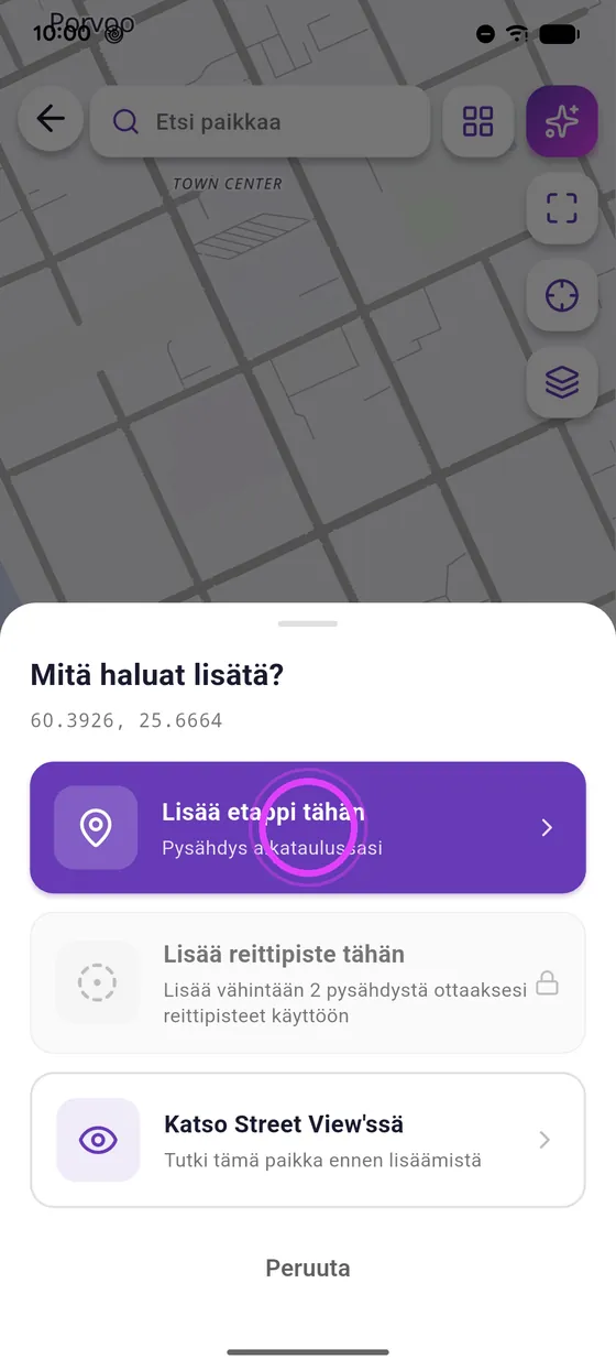 Pitkä painallus kartalla