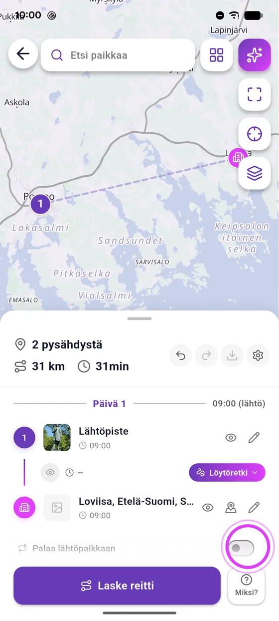 Paluu lähtöpaikkaan