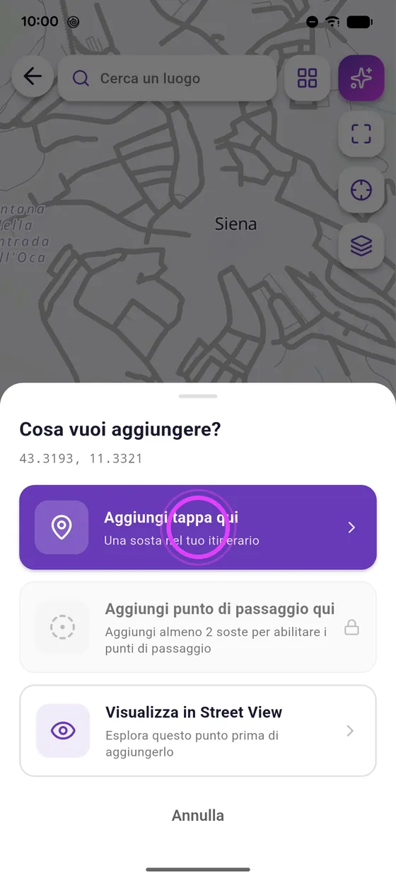 Pressione lunga sulla mappa
