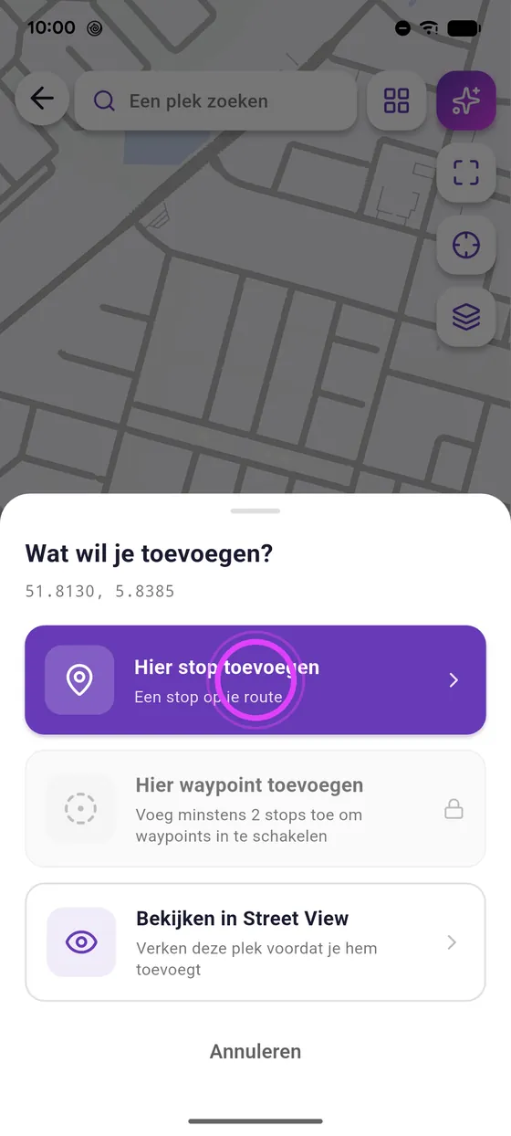 Lang drukken op de kaart