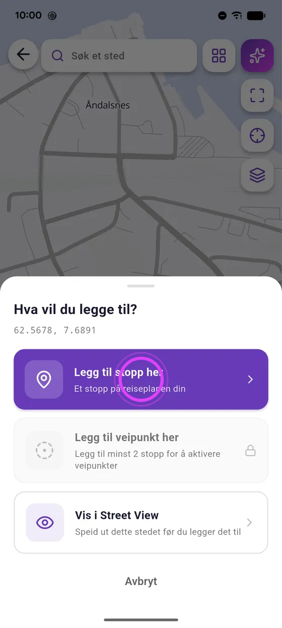Langt trykk på kartet