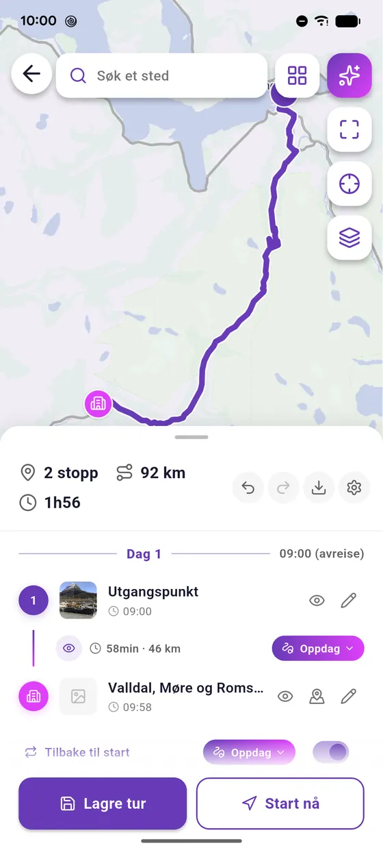 Beregn ruten