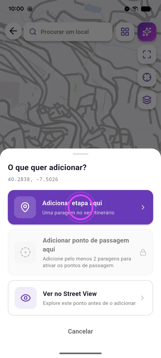 Toque longo no mapa