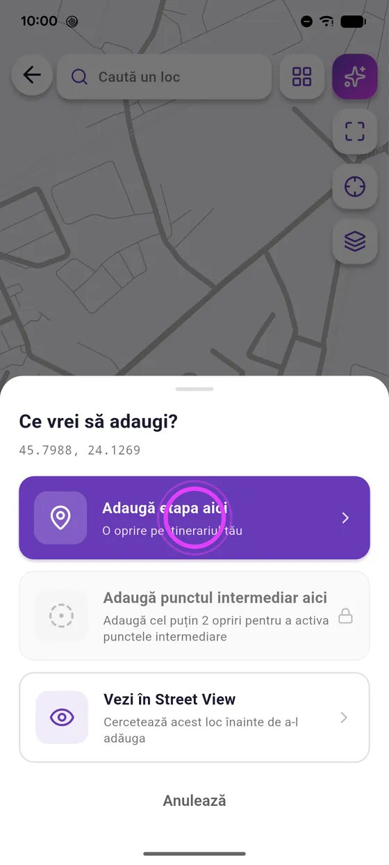 Apăsare lungă pe hartă