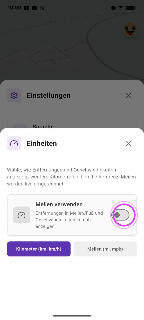 Auf Meilen umstellen