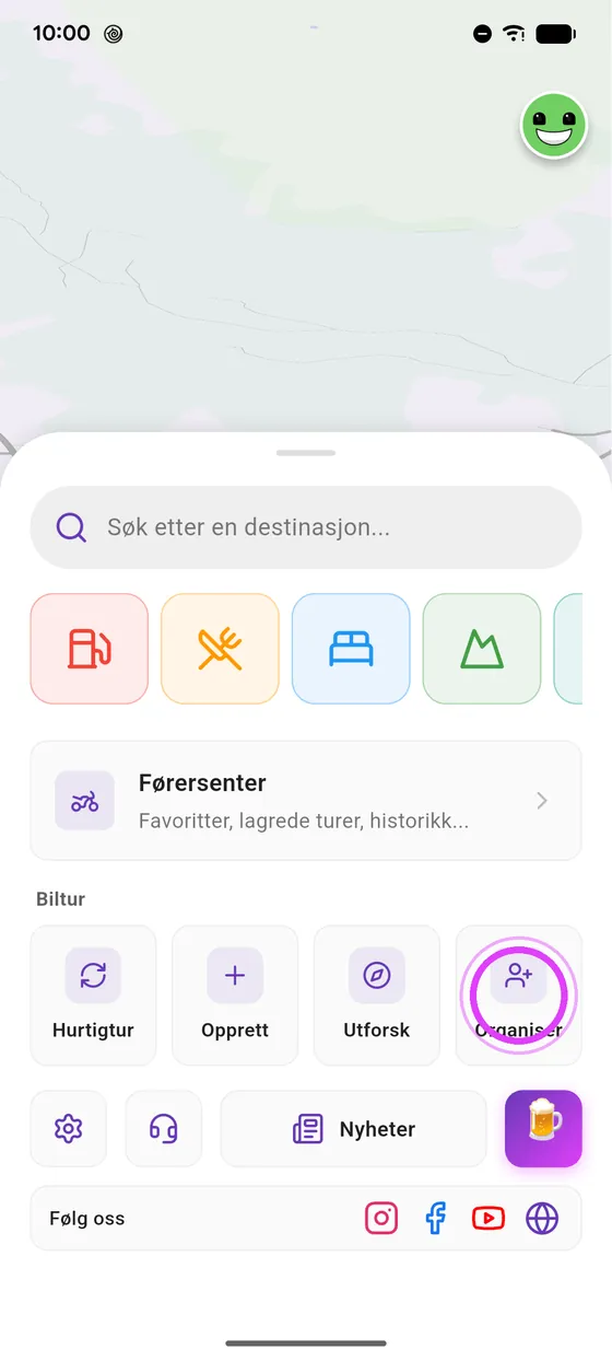 Trykk på Organiser