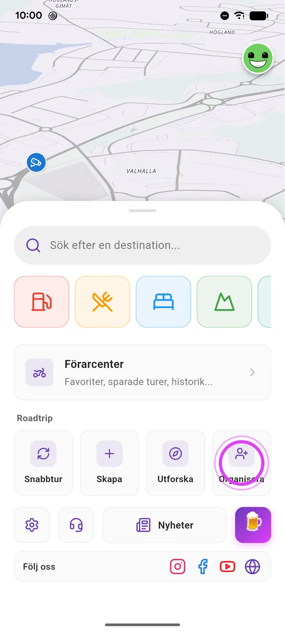 Tryck på Organisera