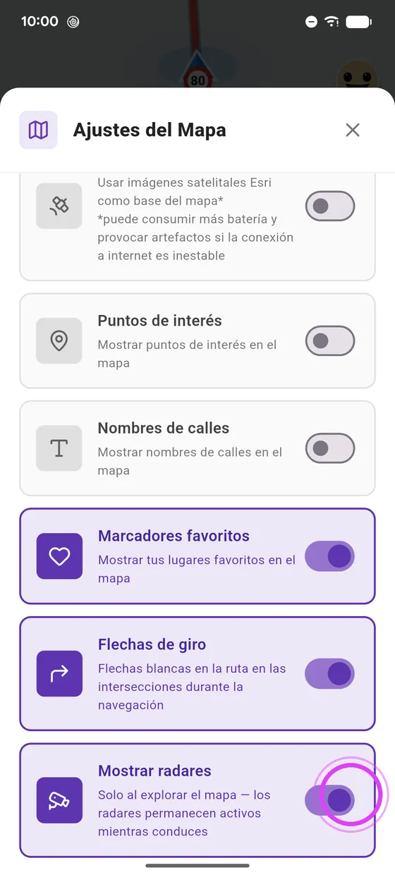 Oculta los radares