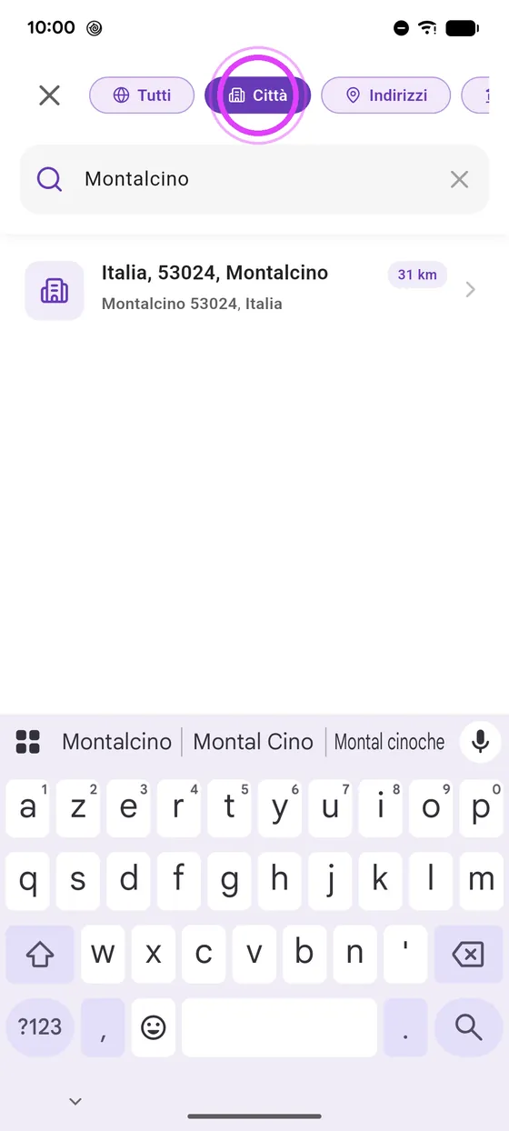 Scrivi la destinazione
