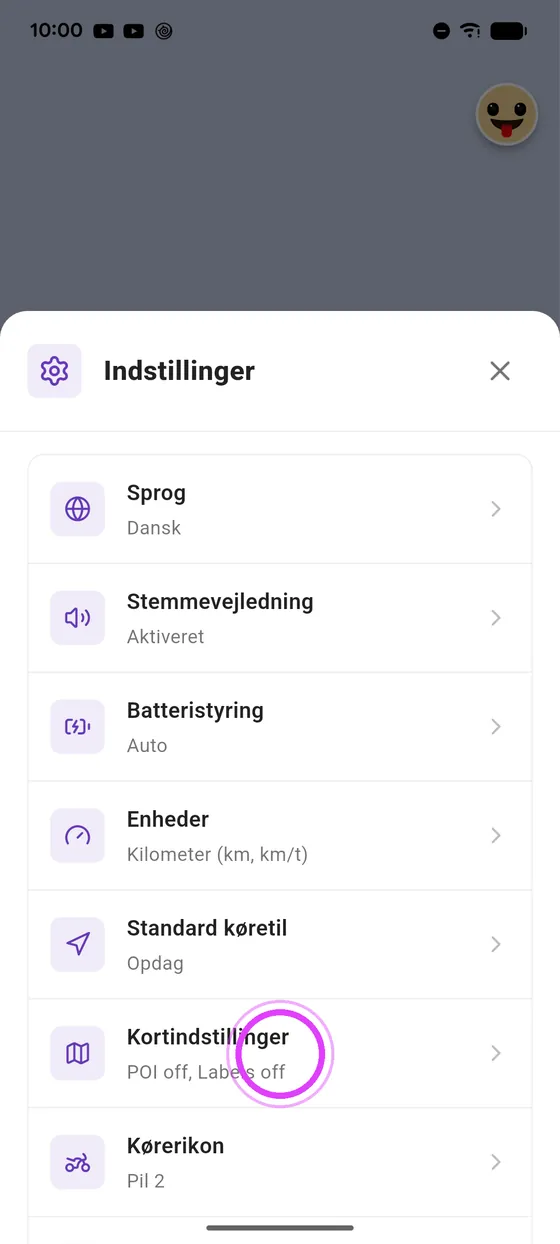 Åbn Kortindstillinger
