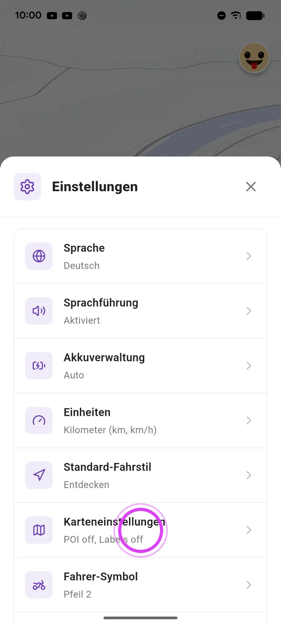 Karteneinstellungen öffnen
