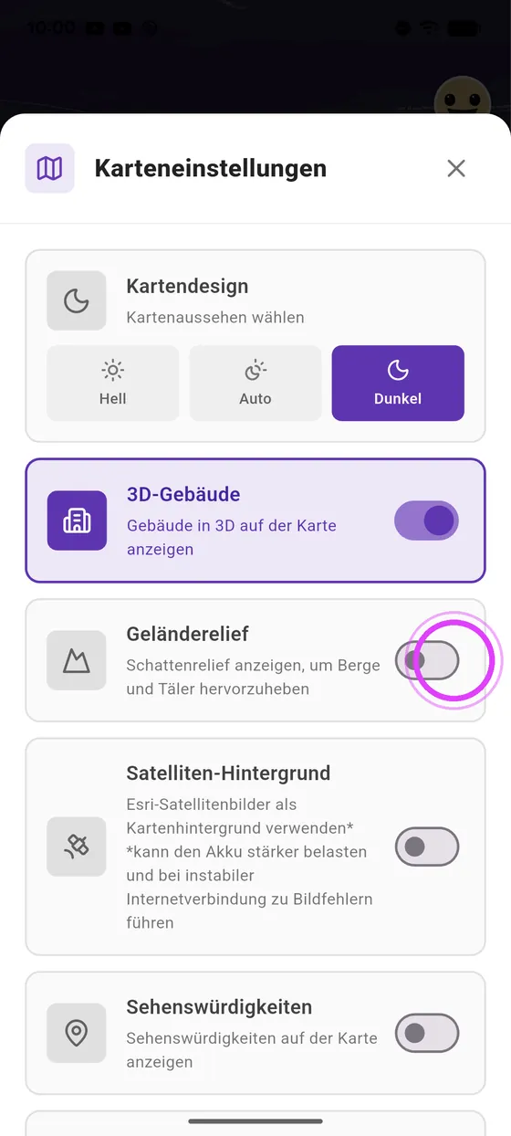 3D-Gebäude und Relief