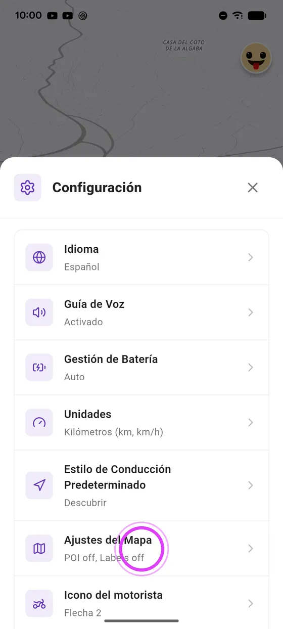 Abre los ajustes del mapa