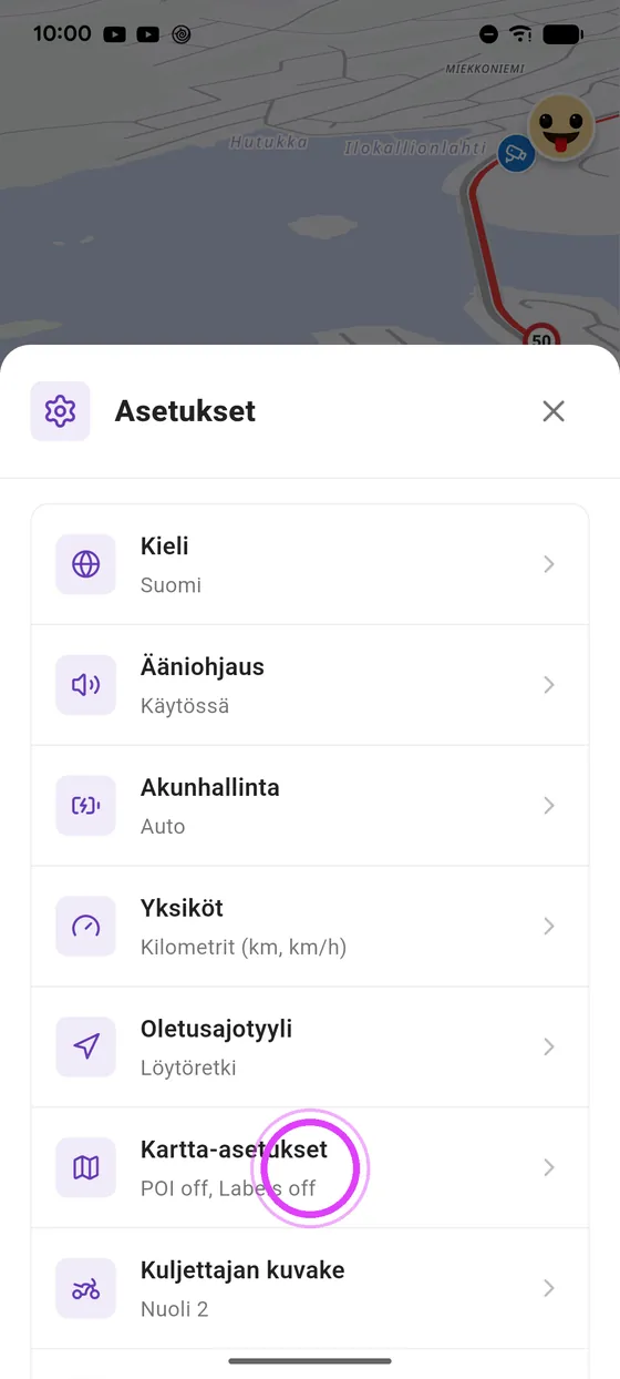 Avaa Kartta-asetukset