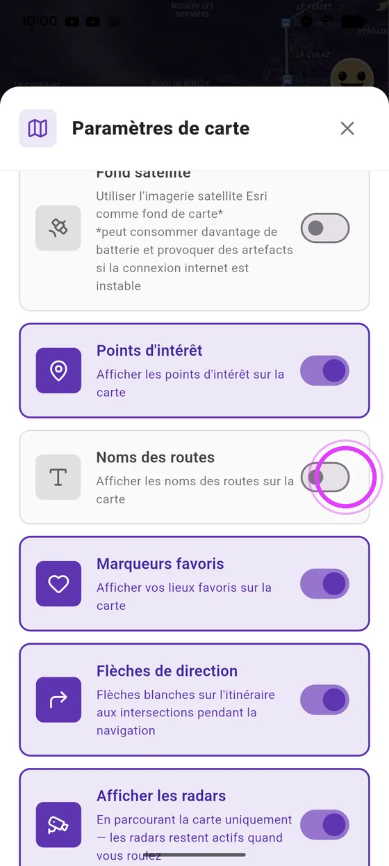 Points d'intérêt et noms des routes