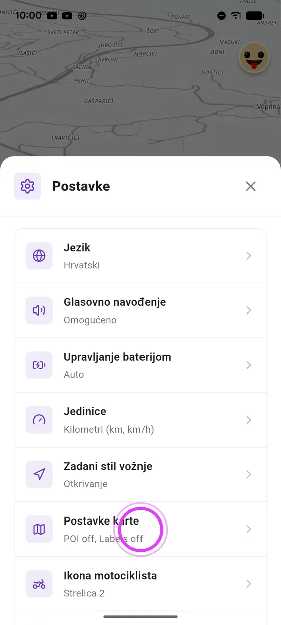 Otvori Postavke karte