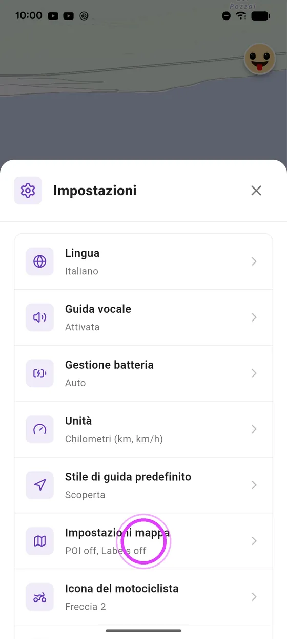 Apri le impostazioni mappa