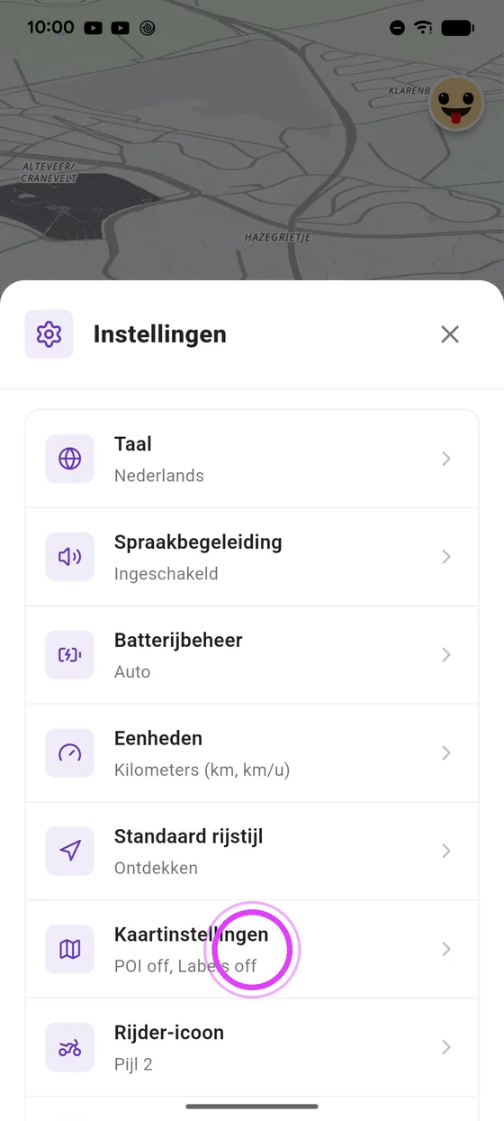 Open de kaartinstellingen
