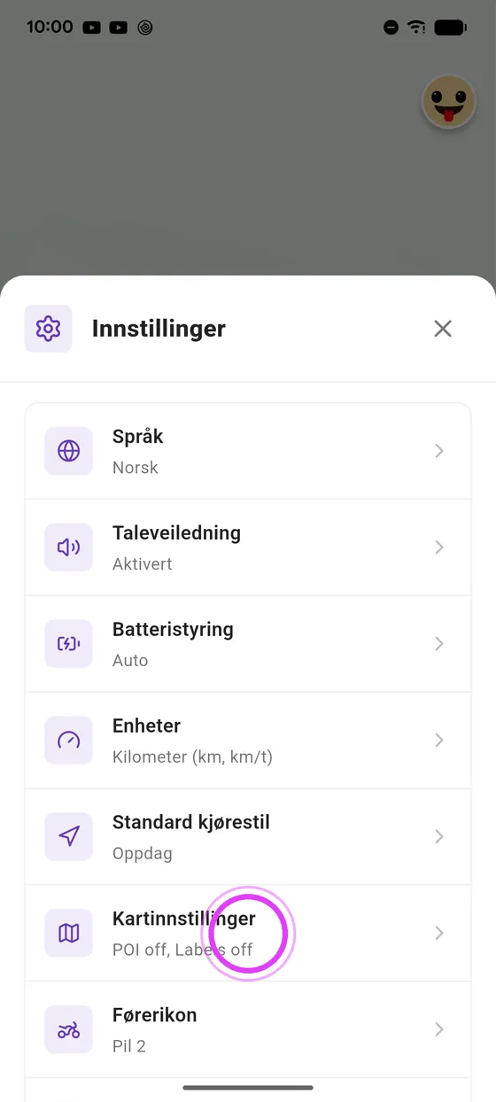 Åpne Kartinnstillinger