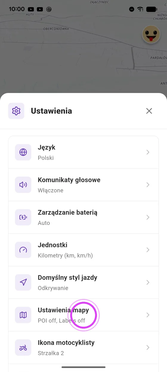 Otwórz ustawienia mapy