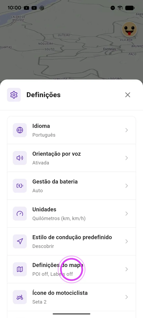 Abre as definições do mapa