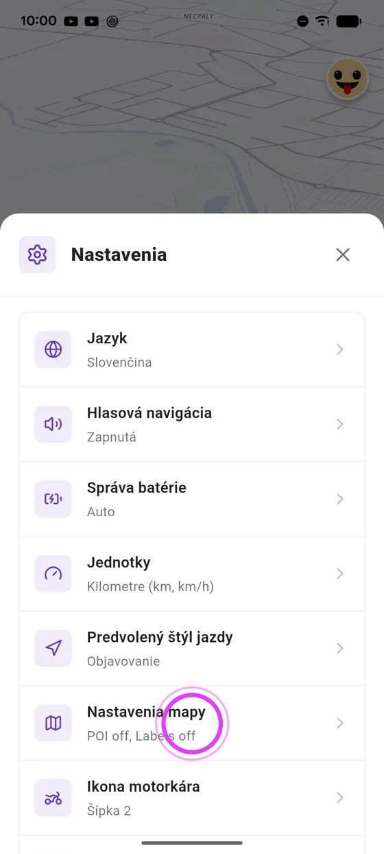 Otvor Nastavenia mapy