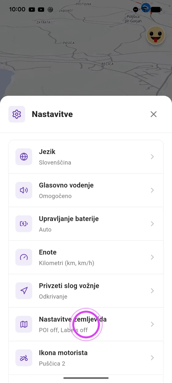 Odpri nastavitve zemljevida