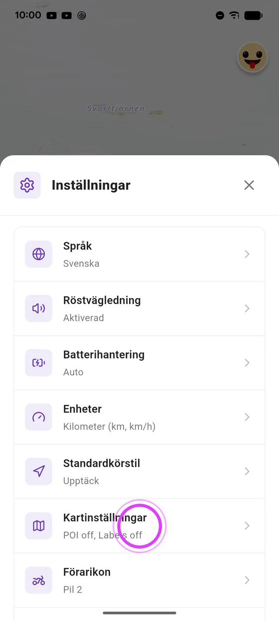Öppna Kartinställningar