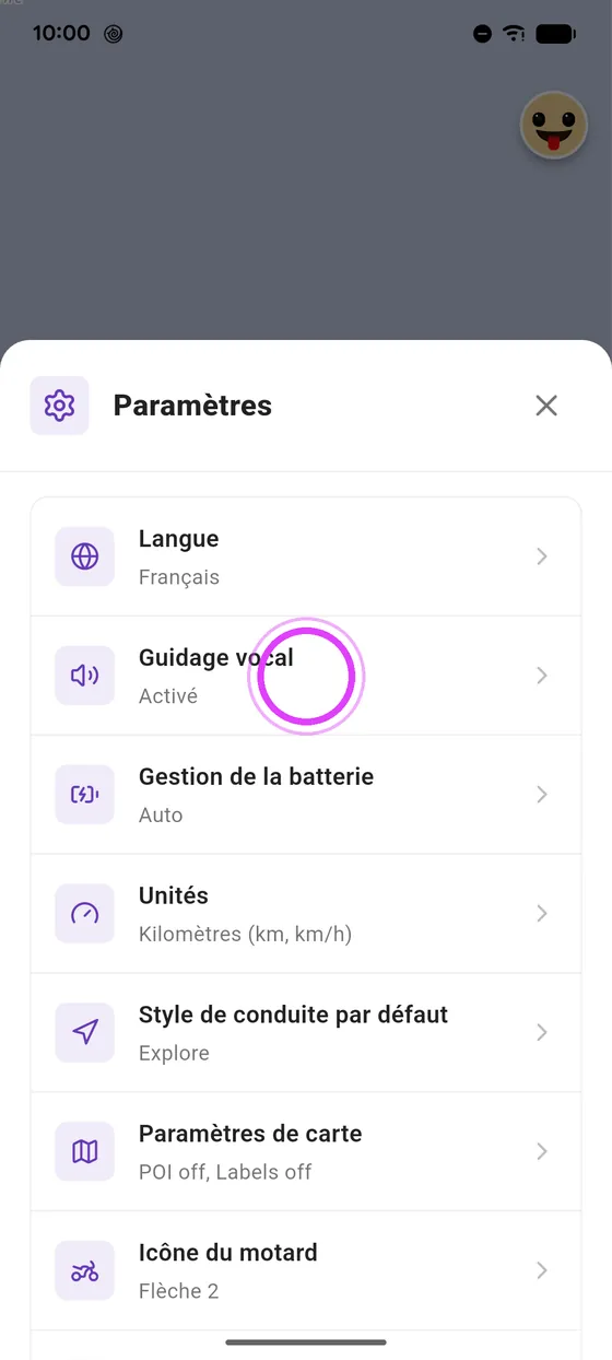 Ouvre le guidage vocal