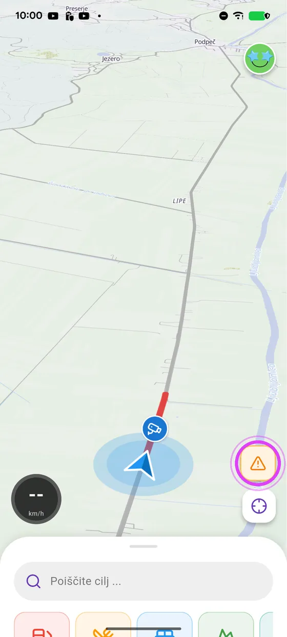 Dotakni se gumba za opozorilo