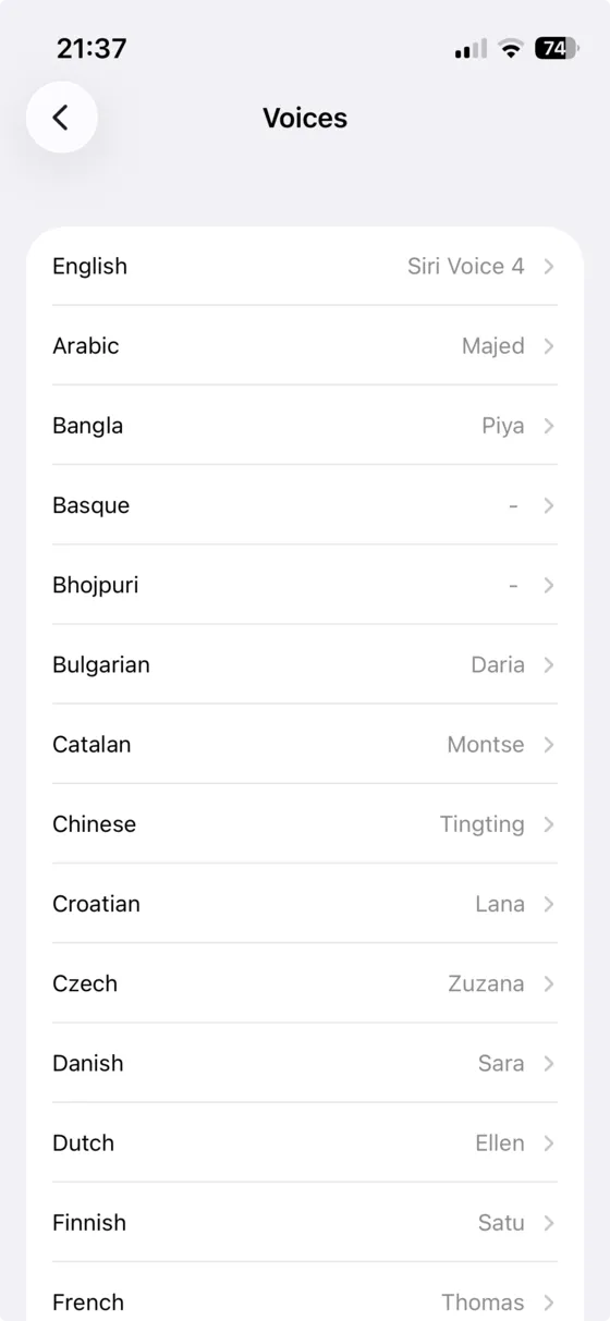 List of iOS voice languages