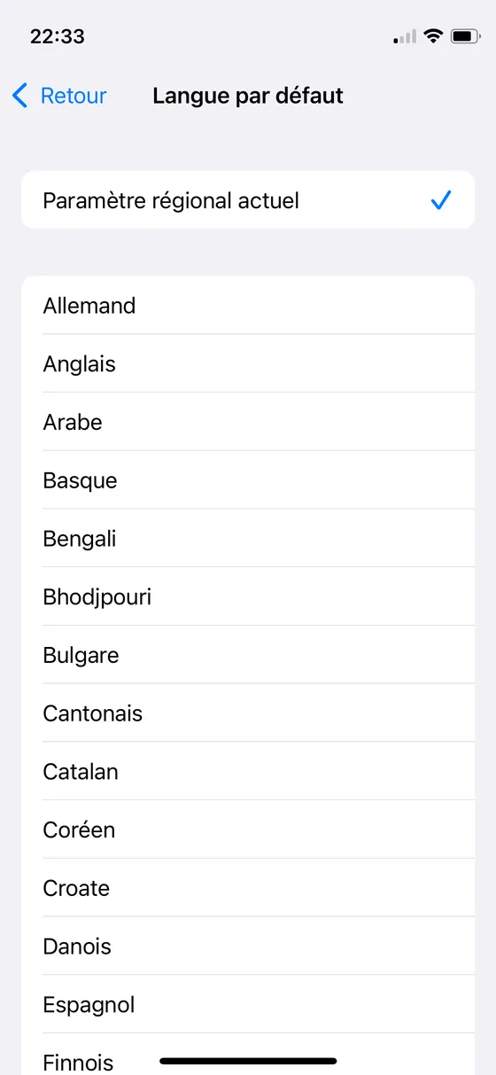 Liste des langues des voix iOS