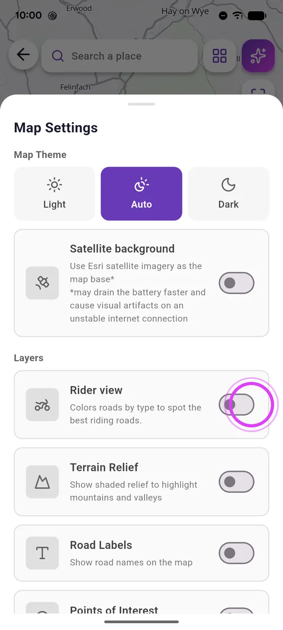 Turn on Rider view