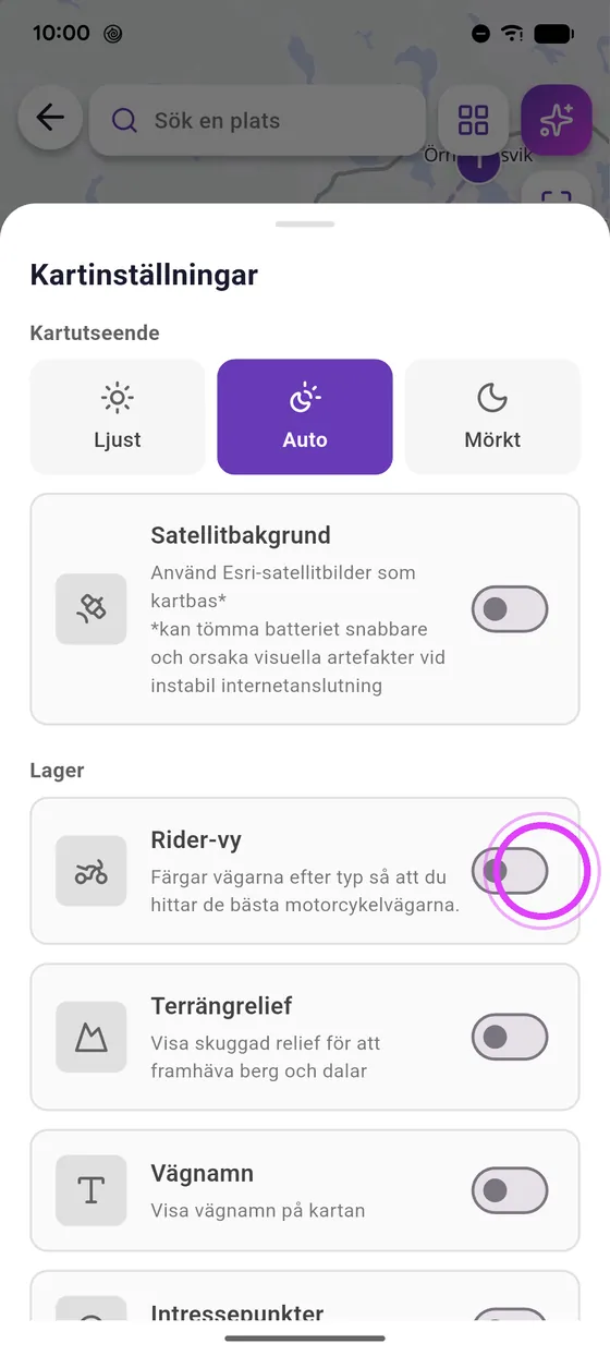 Slå på Rider-vy
