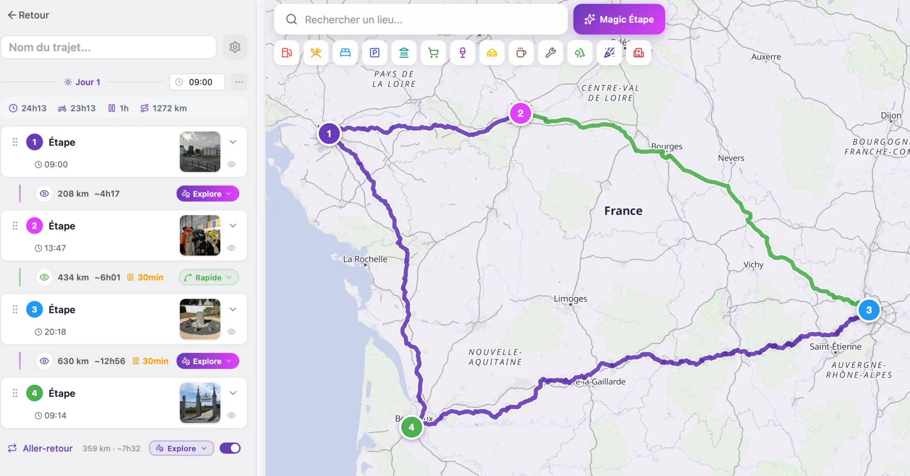 Web app Vroom GPS - planificateur de road trip moto dans un navigateur